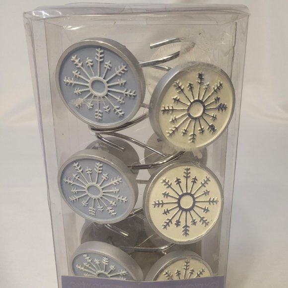 St. Nicholas Square Blue White Winter Snowflake Shower Curtain Hooks Set of 12 - Picture 3 of 5